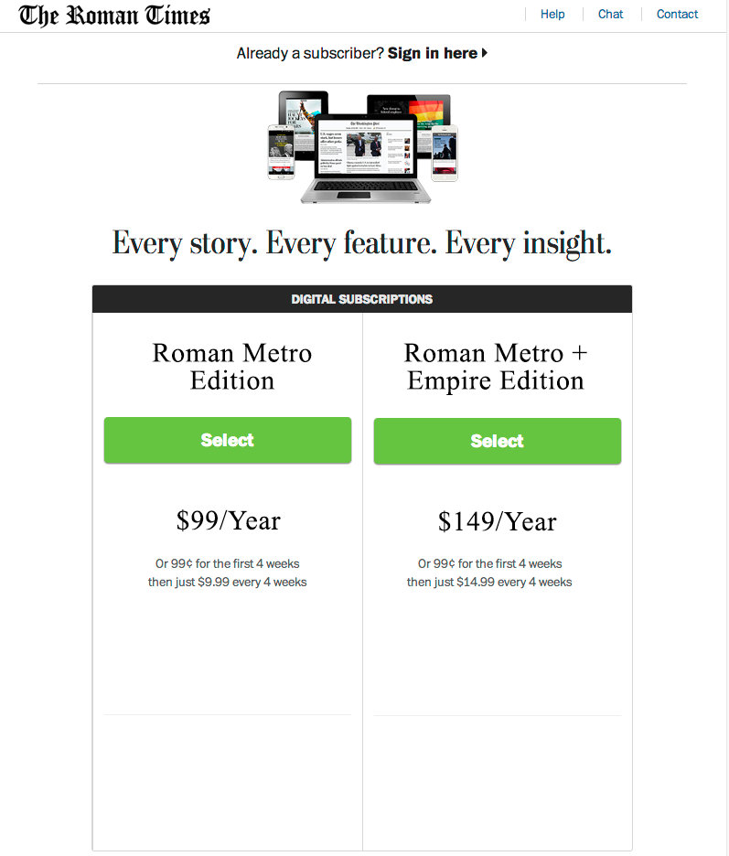 Washington Post Subscription Page